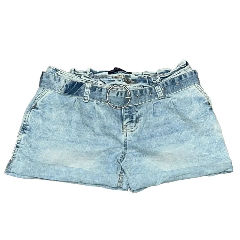 Blue Spice Paper Bag Rolled Hem Jean Shorts